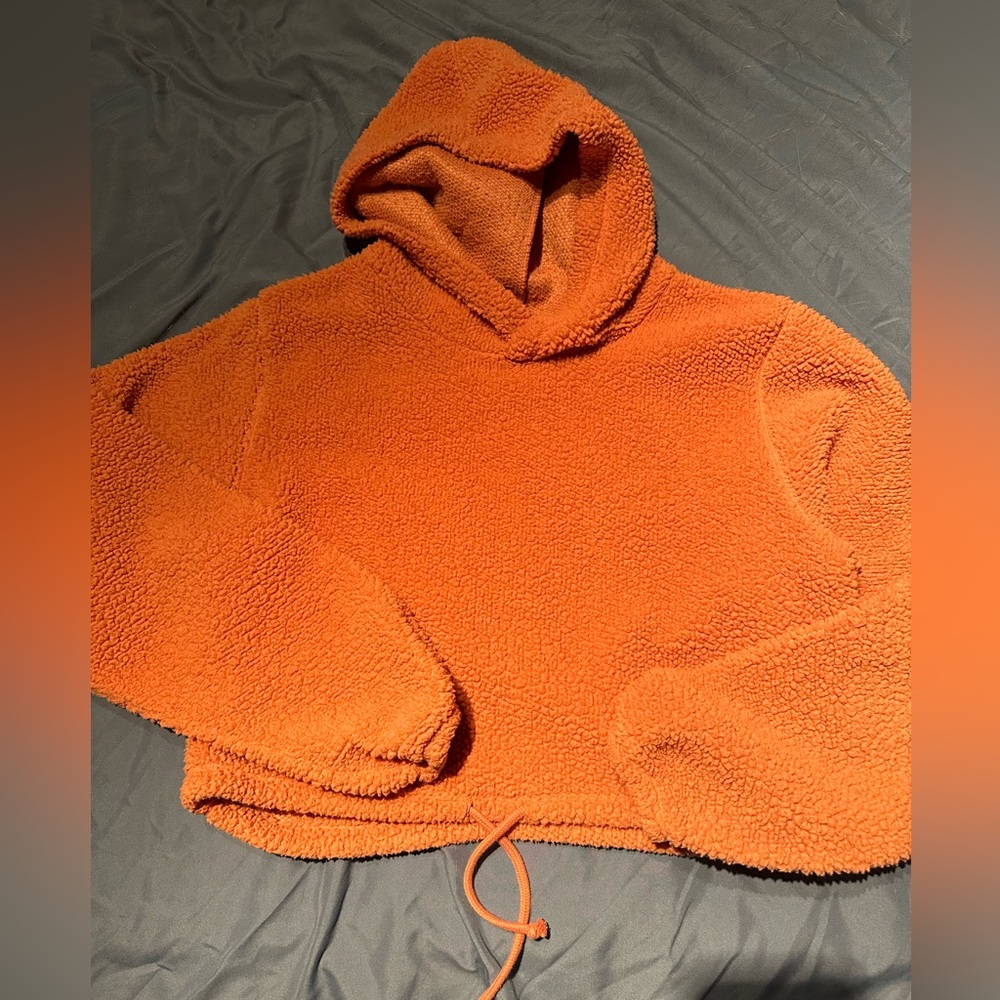 Cozy Orange Women's Sherpa type cropped hoodie by Wild Fable med hoodie
